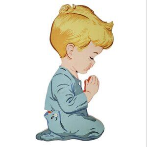 1952 The Dolly Toy Co little boy evening prayers cardboard stacked wall décor